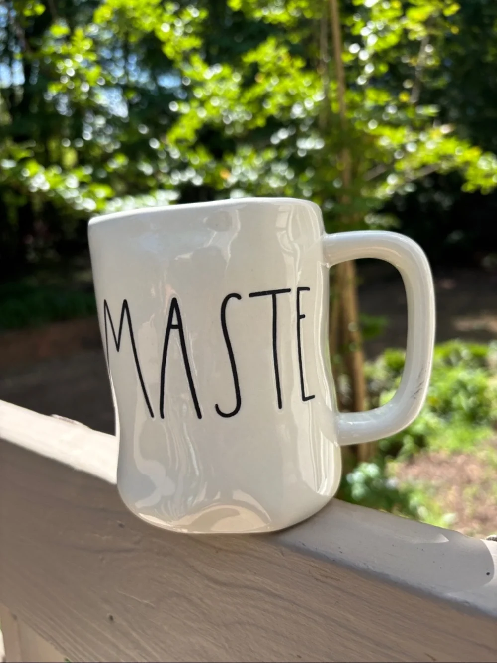 Rae Dunn Cream Ceramic Mug with Black Lettering - Namaste